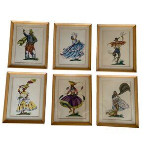 Vintage Set of Six Framed Ada Peacock Ethnic Dance Prints 8452 Latin